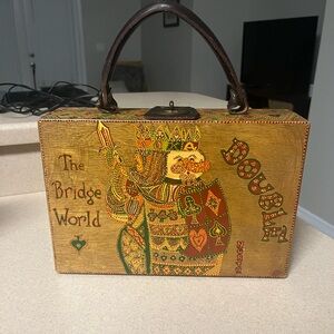 Vintage Handpainted Wood Box Purse Case - Cards Bridge